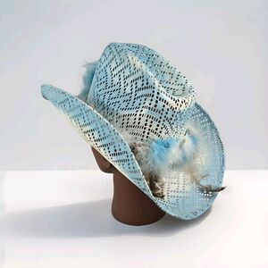 Vintage Vaquero Mexican Cowboy western hat Made Mexico 56 /US 7 Feather Blue‎